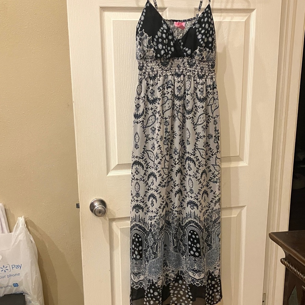 Boho Floral Print Maxi Dress - Black & White